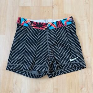 Nike Pro Geometric Black and Gray Shorts with Vibrant Waistband
